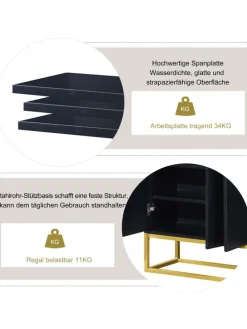 4-türiger griffloser Buffetschrank in Schwarz