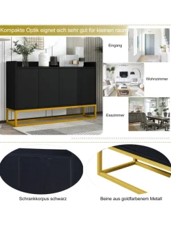 4-türiger griffloser Buffetschrank in Schwarz