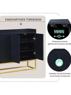 4-türiger griffloser Buffetschrank in Schwarz