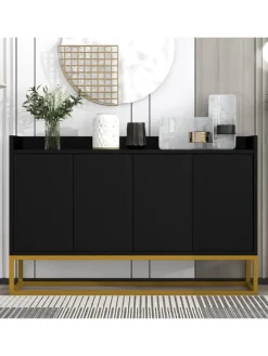 4-türiger griffloser Buffetschrank in Schwarz