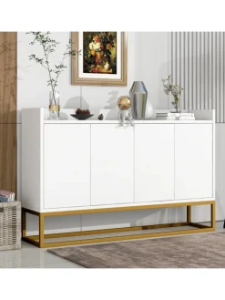 4-türiger griffloser Buffetschrank in Weiß