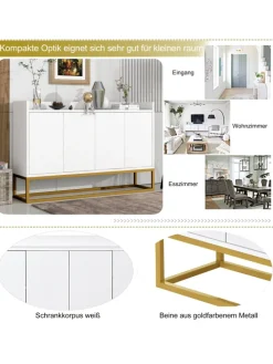 4-türiger griffloser Buffetschrank in Weiß