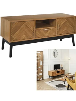 TV-Regal "Felix" in Hellbraun/ Schwarz - (B)110 x (H)48 x (T)40 cm