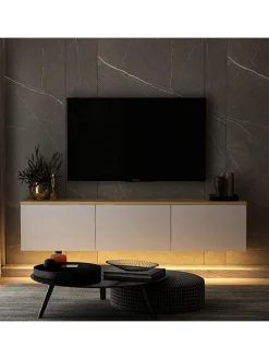 TV-Regal "Neon" in Weiß/ Hellbraun - (B)160 x (H)35 x (T)32 cm