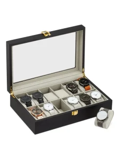 Uhrenbox in Schwarz (B)31 x (H)8 x (T)20 cm