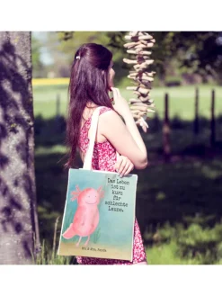 Umhängetasche Axolotl Glücklich Design mit Spruch in Weiß