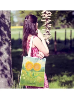 Umhängetasche Blume Sonnenblume Design ohne Spruch in Weiß