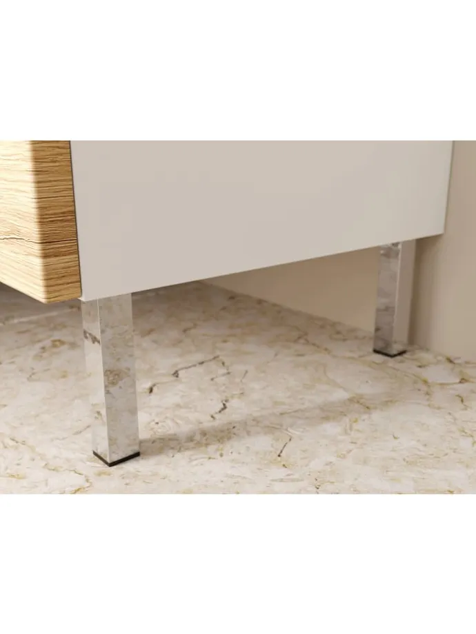 Unterschrank für Waschbecken, Weiß-Eiche, 60x34x56 cm, mit Chromfüßen