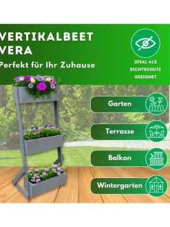 Vertikalbeet Hochbeet 3 Etagen Holz in Grau