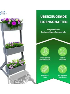 Vertikalbeet Hochbeet 3 Etagen Holz in Grau