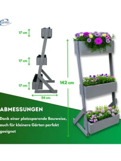 Vertikalbeet Hochbeet 3 Etagen Holz in Grau