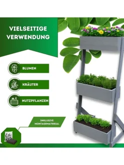 Vertikalbeet Hochbeet 3 Etagen Holz in Grau