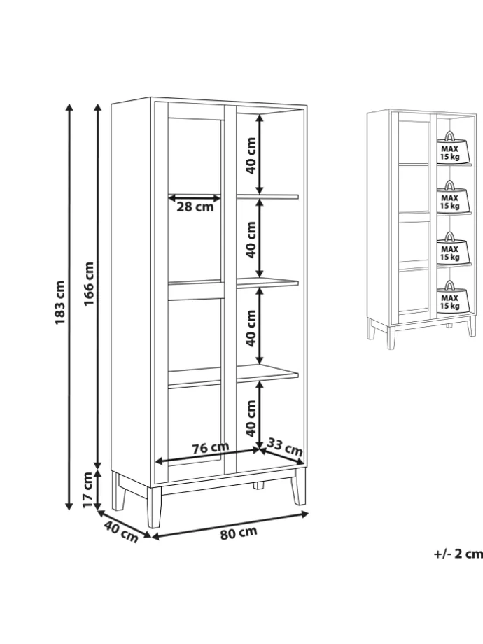 Vitrine RUMSON in Weiß - (W) 80 x (H) 183 x (L) 40 cm