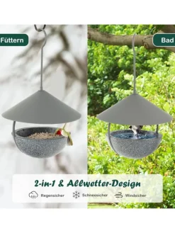 Vogelfutterhaus zum Aufhängen in Grau
