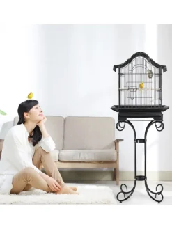 Vogelkäfig in Schwarz - (B)55 x (H)146,5 x (T)50 cm