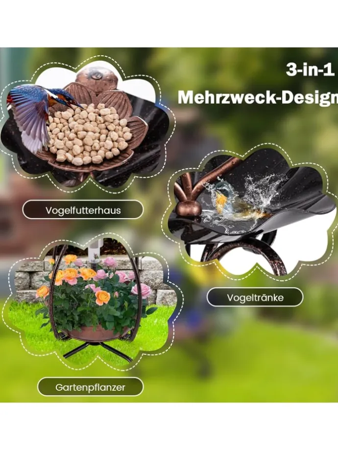 Vogeltränke mit Solarleuchte in Bronze