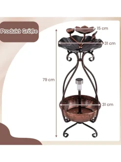 Vogeltränke mit Solarleuchte in Bronze