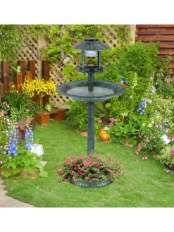 Vogeltränke mit Solarleuchte in Grün