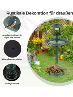 Vogeltränke mit Solarleuchte in Grün