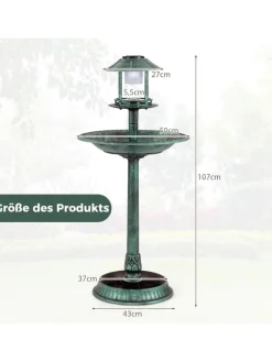 Vogeltränke mit Solarleuchte in Grün