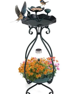 Vogeltränke mit Solarleuchte in Grün