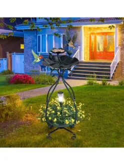 Vogeltränke mit Solarleuchte in Grün