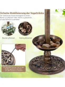 Vogeltränke mit Solarleuchte in Bronze