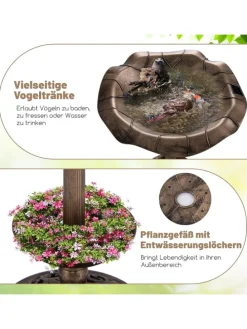 Vogeltränke mit Solarleuchte in Bronze