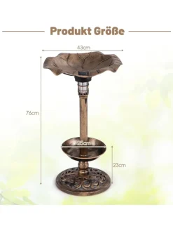 Vogeltränke mit Solarleuchte in Bronze