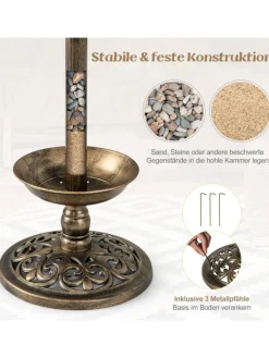 Vogeltränke mit Solarleuchte in Bronze