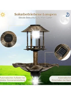 Vogeltränke mit Solarleuchte in Bronze