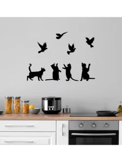 Wanddekor "Birds Playing With Cats" - (B)110 x (H)79 cm
