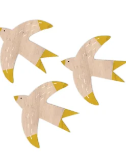 Wanddekor "Vögel" in Natur - 3 Stück - (B)10 x (H)10 cm