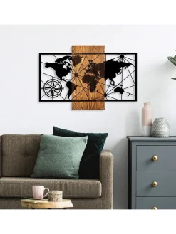 Wanddekor "World Map" - (B)84 x (H)57 cm