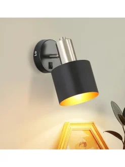 Wandleuchte 1-flammige E27 in schwarzgold drehbar 330° mit Schalter Metall