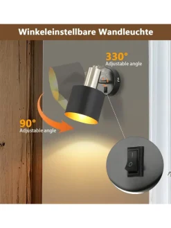 Wandleuchte 1-flammige E27 in schwarzgold drehbar 330° mit Schalter Metall