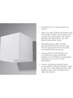 Wandleuchte GEO 1 in Weiß aluminium quadratische Lampe loft 1xG9 LED NICE LAMPS