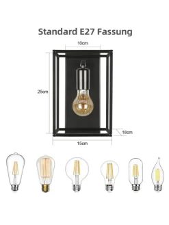 Wandleuchte in schwarz 1-flammige E27 rechteckig vintage Metall MAX.40W