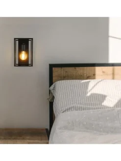 Wandleuchte in schwarz 1-flammige E27 rechteckig vintage Metall MAX.40W