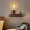 Wandleuchte in schwarz 1-flammige E27 vintage Metall und Holz L 23cm