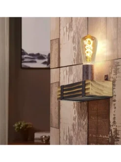 Wandleuchte in schwarz 1-flammige E27 vintage Metall und Holz L 23cm