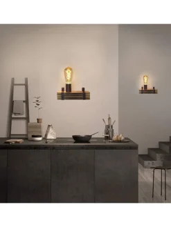 Wandleuchte in schwarz 1-flammige E27 vintage Metall und Holz L 23cm