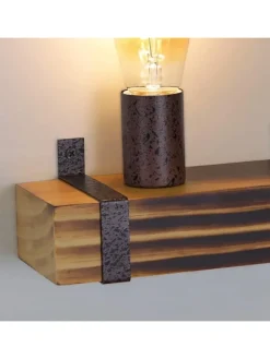 Wandleuchte in schwarz 1-flammige E27 vintage Metall und Holz L 23cm