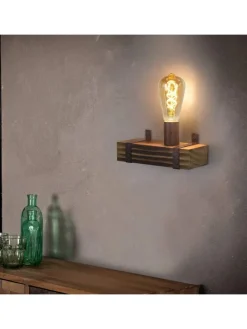 Wandleuchte in schwarz 1-flammige E27 vintage Metall und Holz L 23cm