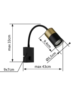 Wandleuchte in Schwarz/ Gold - (H)33 cm