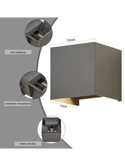 Wandleuchte LED 5W in grau modern 3000K warmweiß IP65