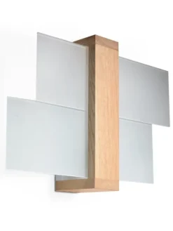 Wandleuchte "LEDA" in Natural Holz und Glas moderne lampe 1xE27 LED NICE LAMPS