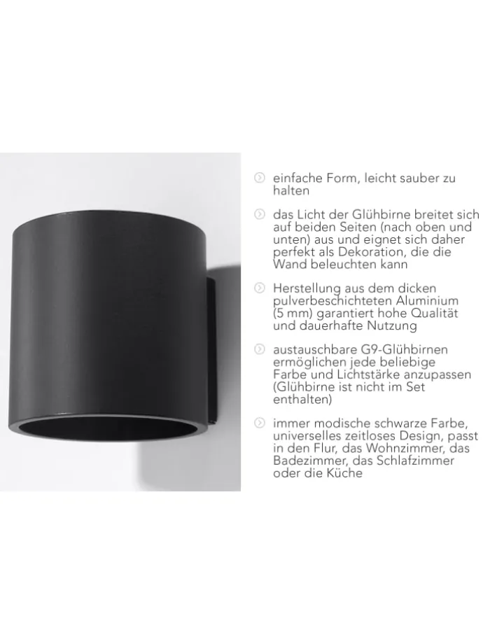 Wandleuchte RODA 1 in Schwarz aluminium Ø runde Lampe loft G9 LED NICE LAMPS