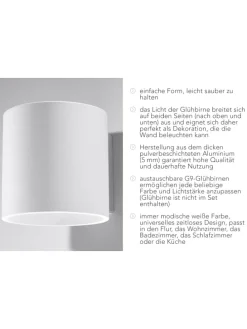 Wandleuchte RODA in Weiß aluminium Ø runde Lampe loft G9 LED NICE LAMPS