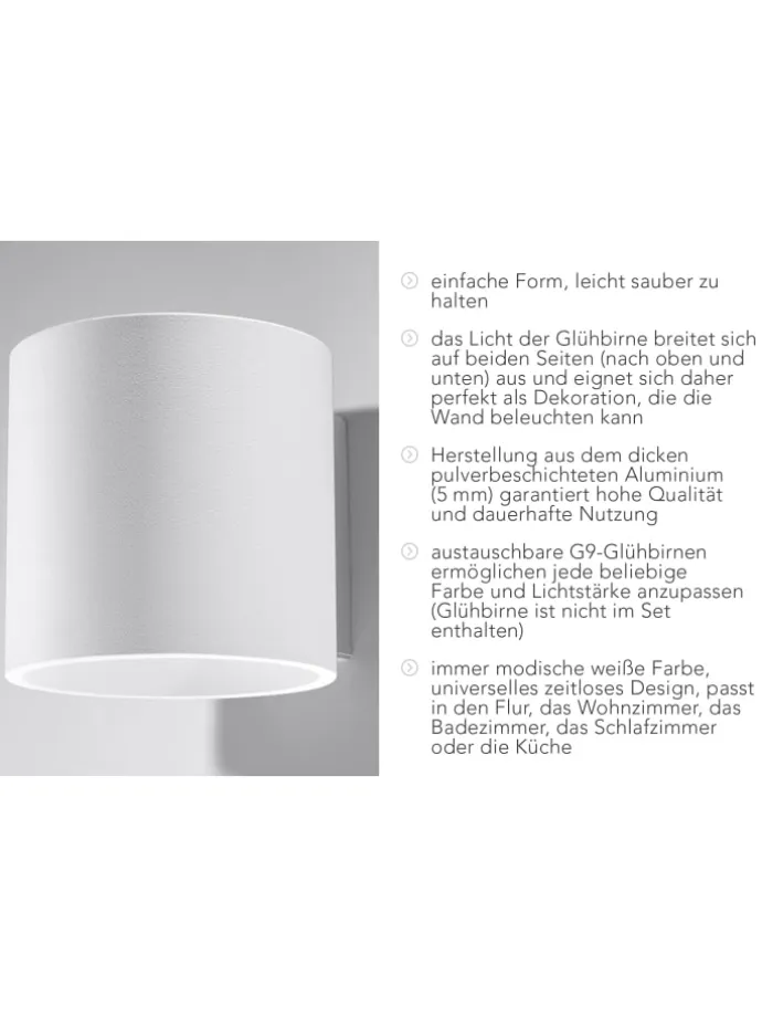 Wandleuchte RODA in Weiß aluminium Ø runde Lampe loft G9 LED NICE LAMPS